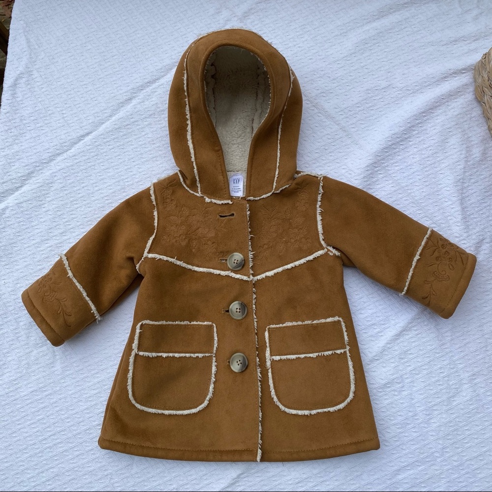 Baby GAP Fleece Shearling Sherpa Coat with Floral Embroidery